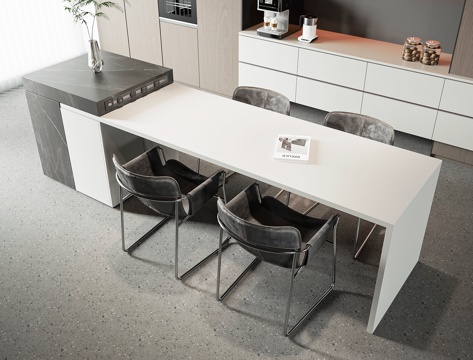 现代岛台餐桌椅su模型