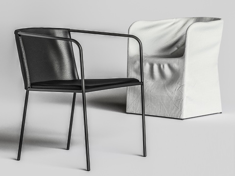 现代休闲椅  简易单椅  餐椅铁艺休闲椅 布椅su模型