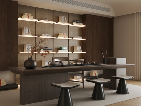 新中式茶室 品茶区 客厅茶室 茶桌椅 阳台茶室 开放式茶室su模型