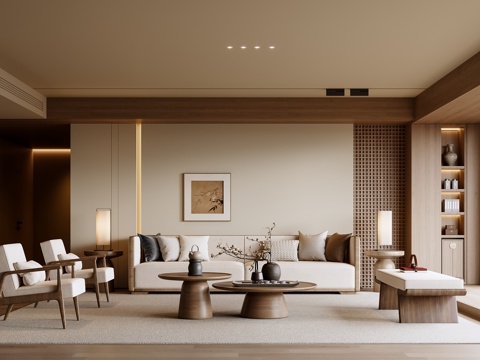 新中式客厅su模型