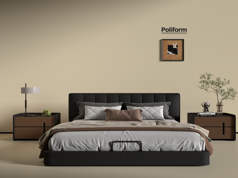 现代意式双人床 现代皮质床 现代意式床头柜 现代挂画su模型