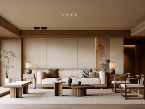 新中式客厅su模型