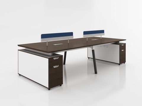  现代挡板四人位职员桌 副柜职员桌 浅色木纹职员桌3d模型 