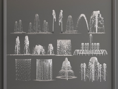  现代水幕瀑布 跌水 喷泉 流水 水景3d模型 