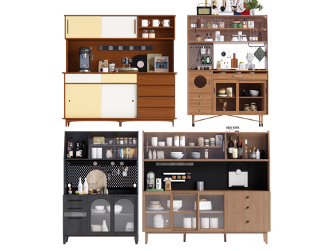 原木中古风餐边柜su模型