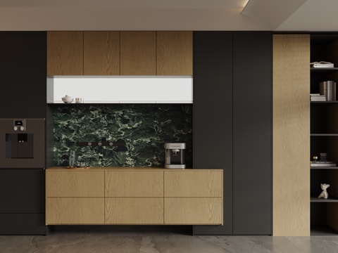 现代轻奢餐边柜 轻奢意式餐边柜 餐边柜摆件 冰箱餐边柜 酒柜su模型