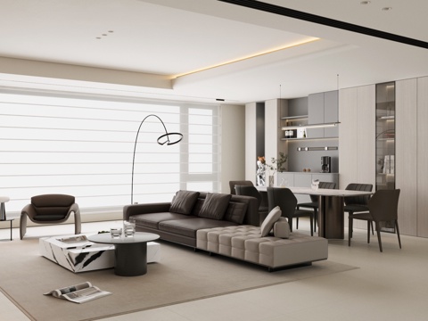 现代意式客餐厅 轻奢意式客餐厅 大平层客餐厅 高级灰客餐厅su模型