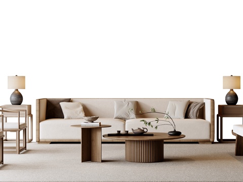 新中式沙发茶几组合su模型