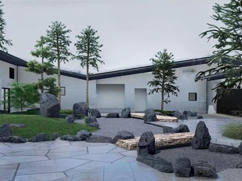 新中式风格庭院景观 景观小品su模型