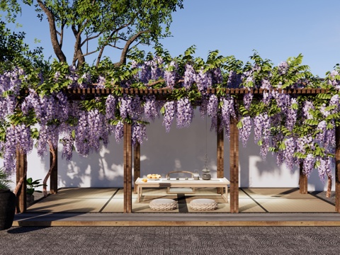 现代 廊架 庭院花园 紫萝别院 紫藤萝廊架 紫藤花架 户外茶su模型