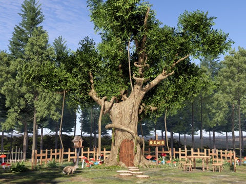 现代 树屋 自然森林儿童游乐区 童话森林公园 森林大树木屋su模型