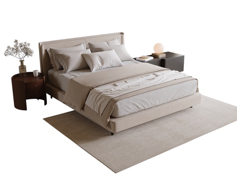  现代双人床 床头柜 台灯3d模型 