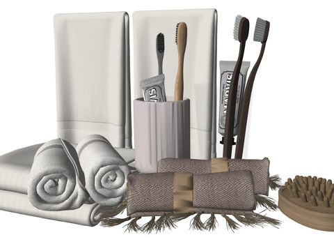  现代毛巾牙刷洗漱用品su模型 