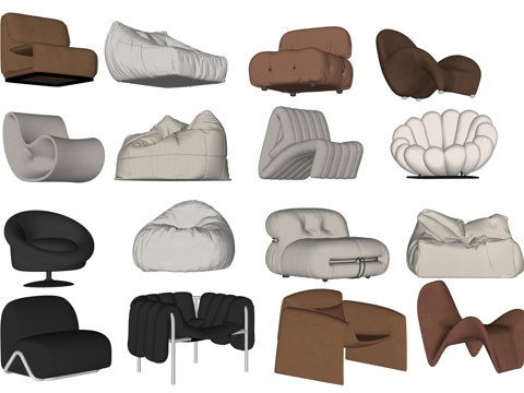 现代客厅懒人单人沙发椅su模型