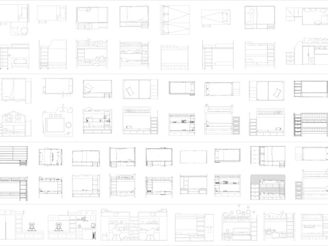 儿童房高低床图库cad施工图