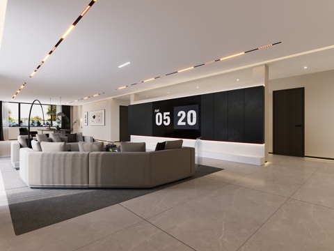  黑白灰客厅3d模型 