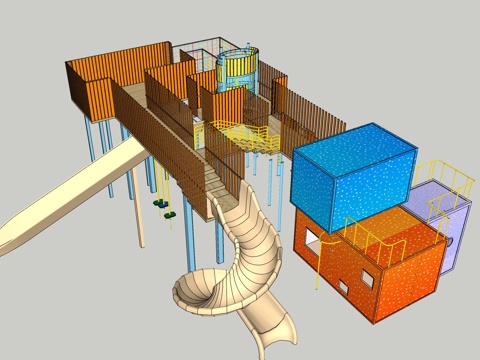 现代风格儿童娱乐设施滑梯su模型