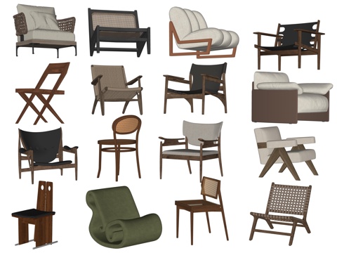 中古风客厅休闲椅su模型