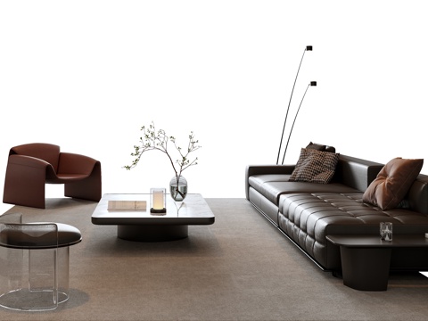 意式沙发茶几组合su模型