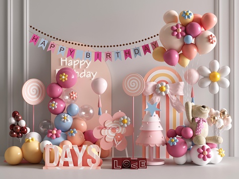 现代婚礼美陈装饰 庆典节日气球 生日派对气球su模型