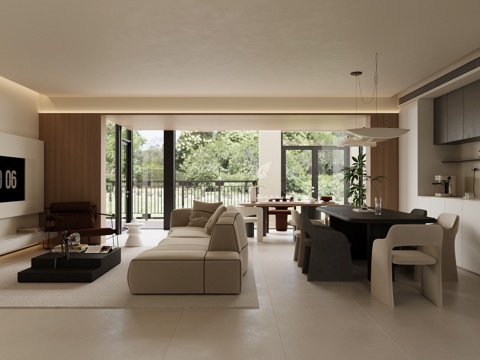 现代意式客餐厅 轻奢意式客餐厅 大平层客餐厅 高级灰客餐厅su模型