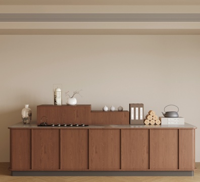 新中式茶叶柜 茶叶展示柜 茶叶 茶壶 茶叶罐 茶饼 茶具展柜su模型