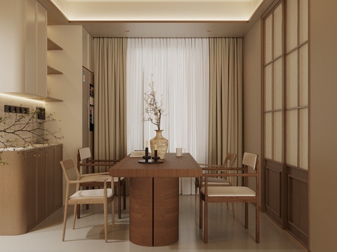  新中式餐厅 中式餐厅 宋式美学餐厅 中古风餐厅 开放式餐厅3d模型 