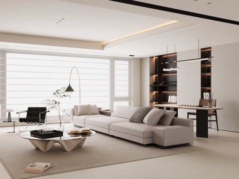 现代意式客餐厅 轻奢意式客餐厅 大平层客餐厅 高级灰客餐厅su模型