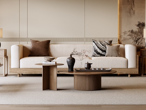 新中式沙发茶几组合su模型