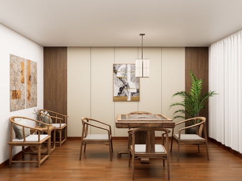 新中式麻将室 棋牌室 棋牌桌 麻将房 沙发椅茶几su模型