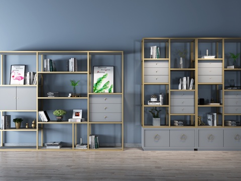  现代不锈钢书架书柜组合3d模型 