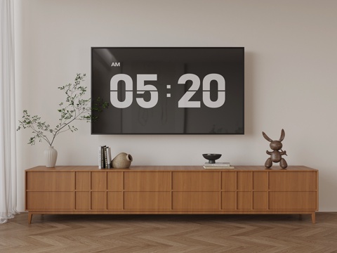 侘寂中古风电视柜 摆件 电视机su模型