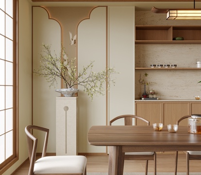  新中式餐厅 餐桌椅 餐椅3d模型 