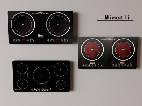 电磁炉厨房电器 双灶头电磁炉su模型