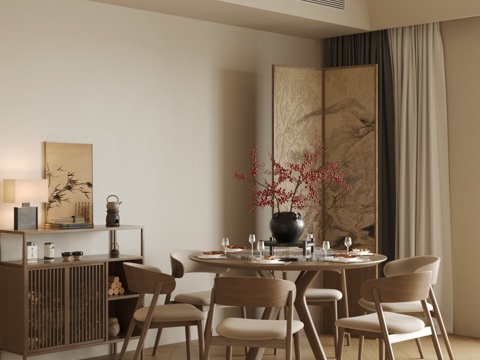  中古风餐厅 宋式餐厅 宋式美学餐厅 开放式餐厅 复古风餐厅3d模型 