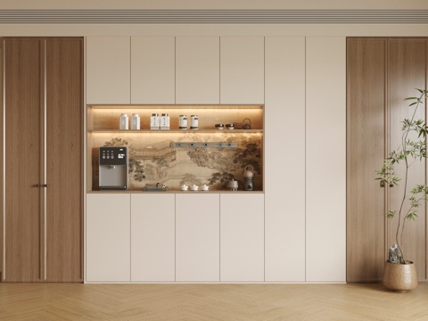 中古复古餐边柜 中古风餐边柜 酒柜餐边柜 冰箱餐边柜 茶水柜su模型