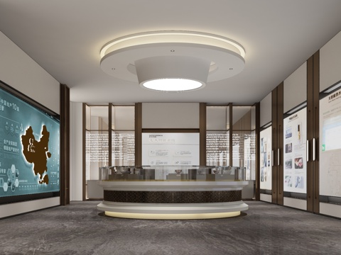  新中式售楼处工法区 地图 展厅 展览3d模型 