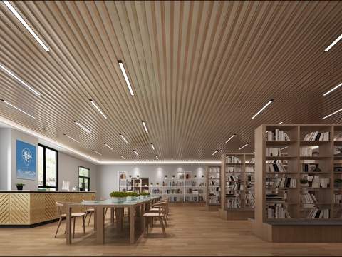  现代图书馆 图书室 前台3d模型 