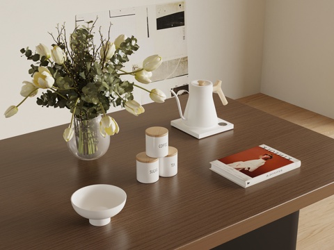 现代摆件 茶具组合 绿植 摆件组合su模型