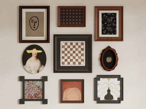 现代中古风装饰挂画组合su模型