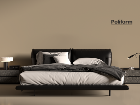  现代意式双人床 皮质床 现代意式床头柜3d模型 