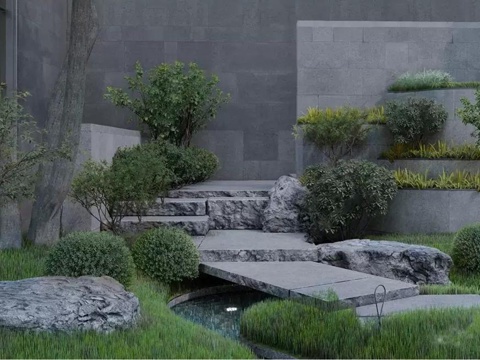 新中式风格庭院景观 景观小品su模型