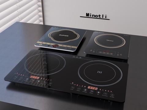 电磁炉厨房电器 双灶头电磁炉su模型