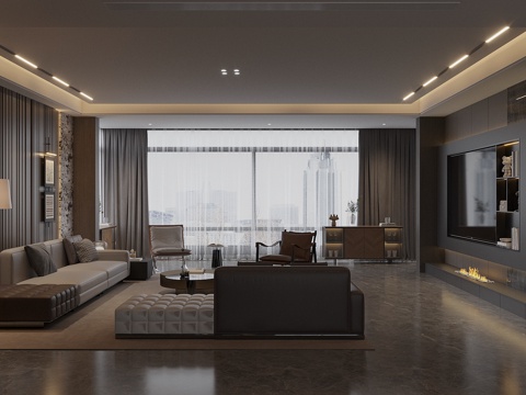  现代意式家居客厅 轻奢意式客厅 高级灰客厅 沙发茶几组合3d模型 