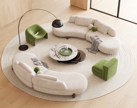 现代弧形沙发茶几组合su模型