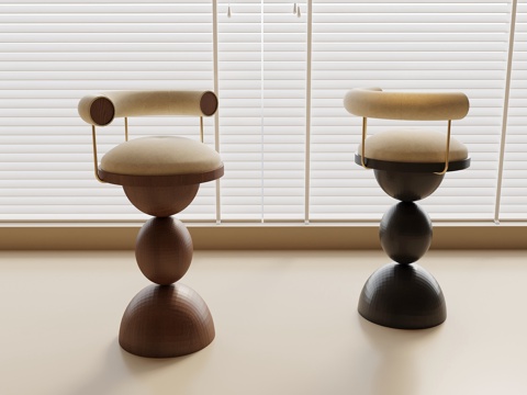 法式中古餐椅 梳妆凳 木餐椅 布艺餐椅su模型