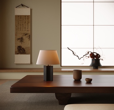 新中式台灯 挂画 茶具 茶室 插花花艺su模型