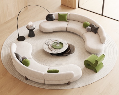 现代弧形沙发茶几组合su模型