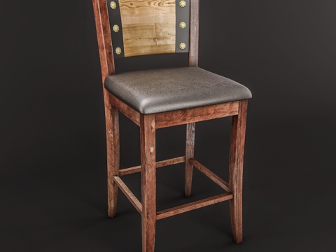 简欧吧椅 木吧椅  餐厅酒吧吧椅su模型