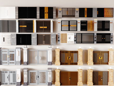 现代庭院门 别墅门su模型